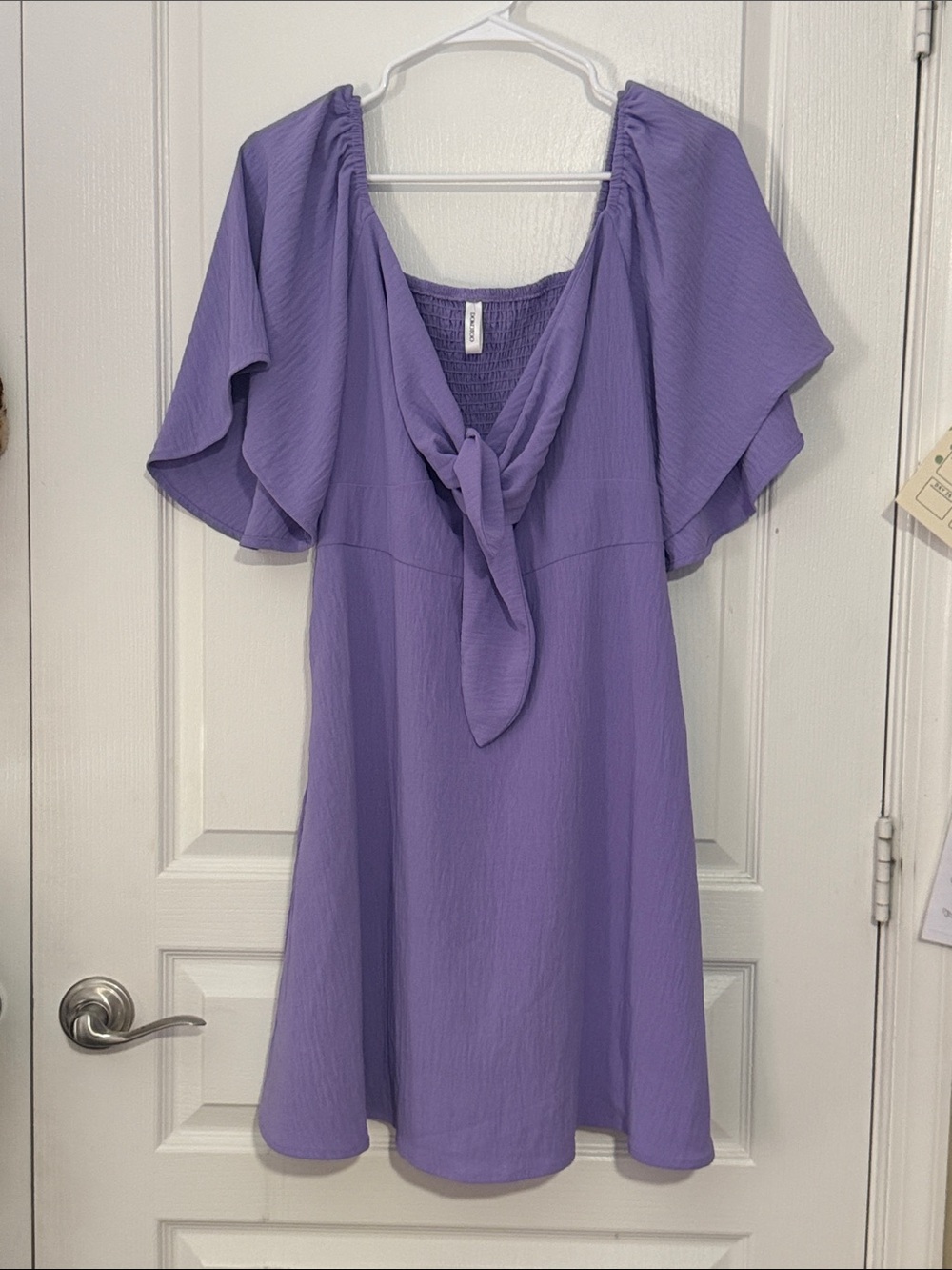 Lavender Tie-Front Flutter Sleeve Dress